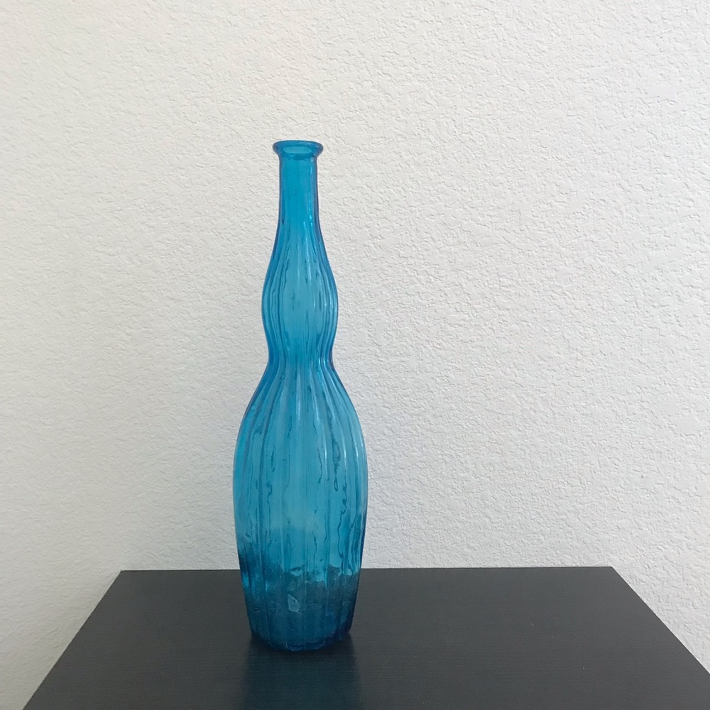 Vintage tall blue glass vase
